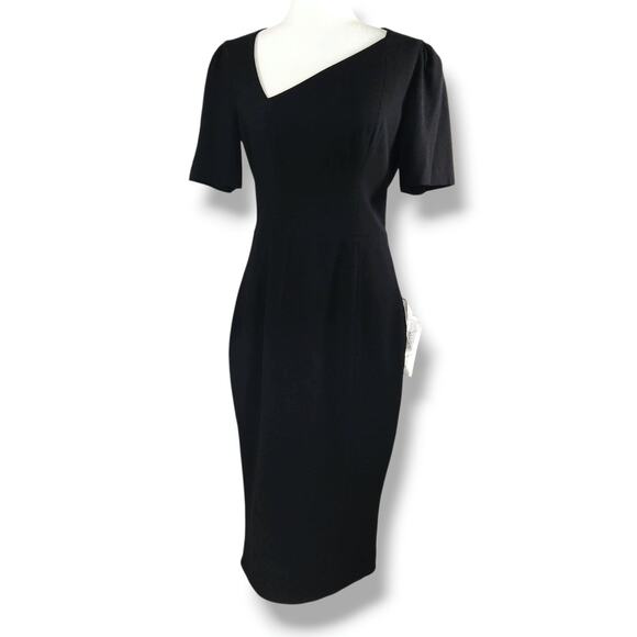 Dress The Population Ruth Asymmetric Neck Bodycon Sheath Midi Dress Black M NWT - Picture 3 of 10